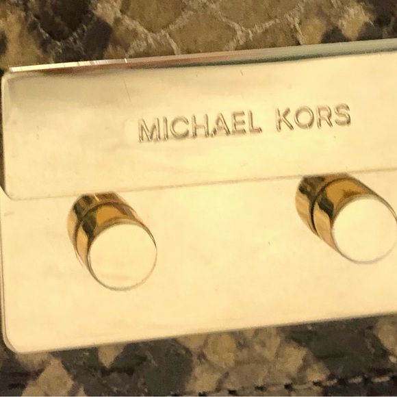 Like New Michael Kors Sloan Gold Embellished Snakeskin Design Clutch/Crossbody - Picture 3 of 14